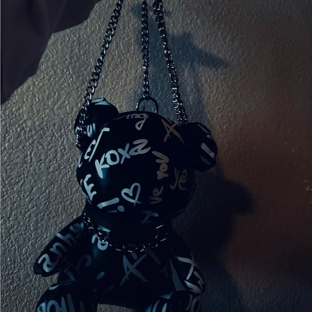 Black Graffiti Bear Chain Bag